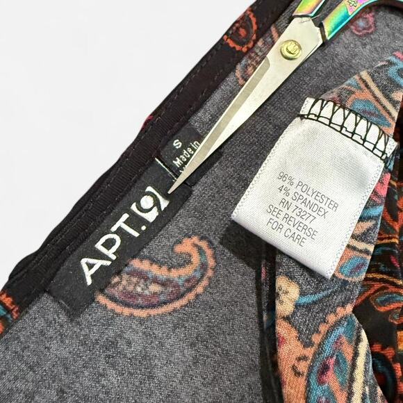 Apt 9 Black & Orange Multicolor Floral Boho Paisley V Neck Top w Waist Ties S - Picture 7 of 7